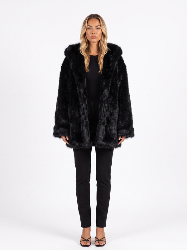 Oversized Shaggy Faux Fur Hooded Coat