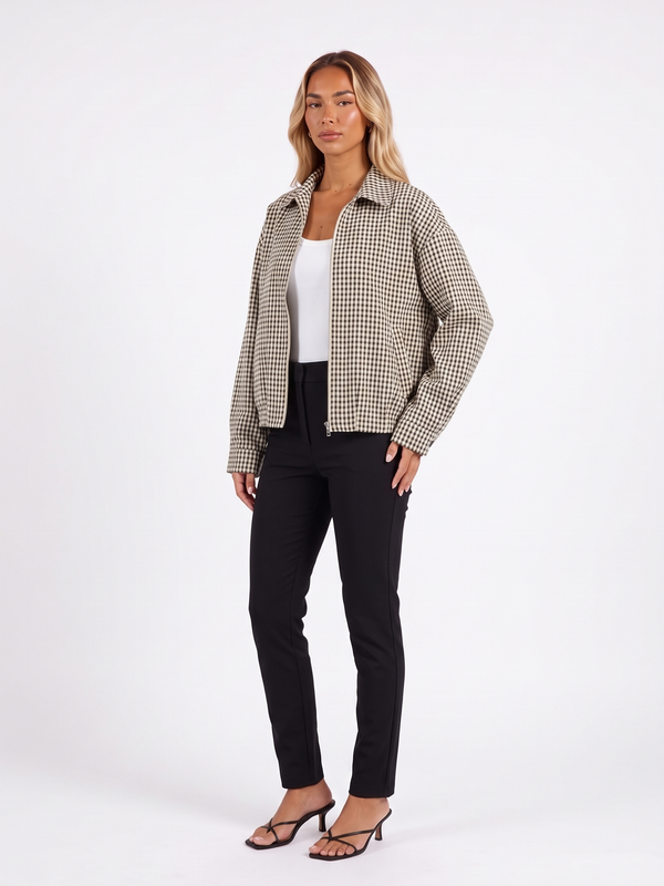 Oversized Gingham Check Cropped Jacket